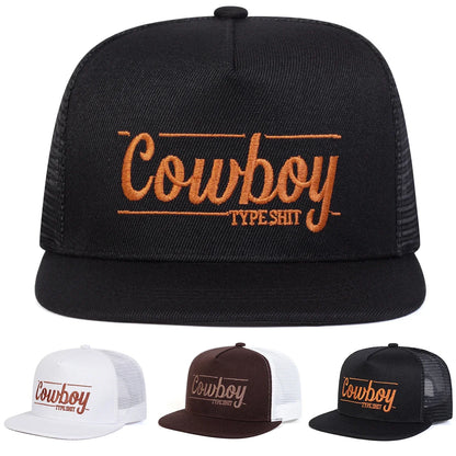 Unisex Cowboy Letter Embroidery Mesh Snapback Cap
