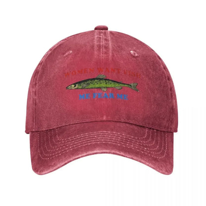 Want Fish Me Fear Me Vintage Baseball Cap