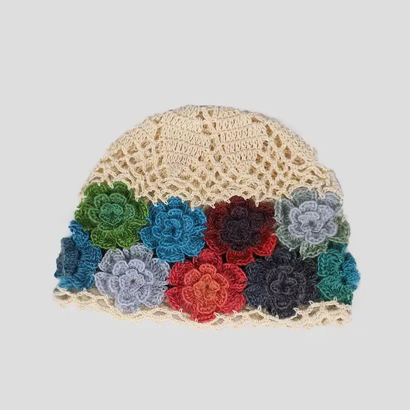 Japanese Artistic Colorful Flower Crochet Bucket Hat