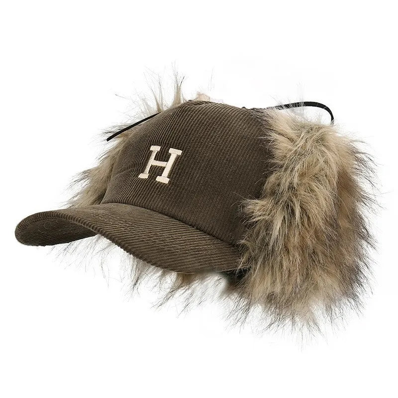 YY Embroidery Corduroy Fleece Winter Baseball Cap