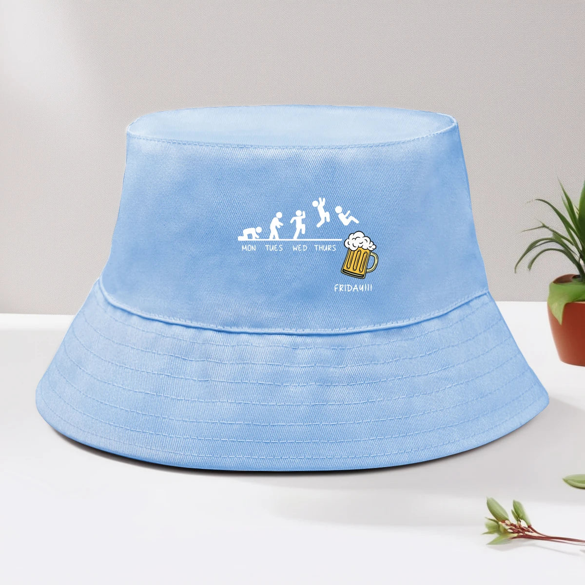 Friday With Beer Solid Color Foldable Bucket Hat