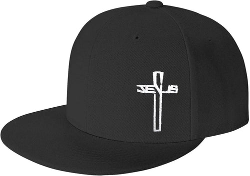 Christian Cross Embroidered Flat Brim Snapback Cap