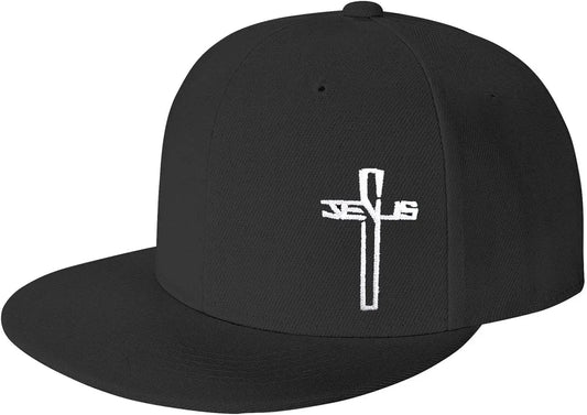 Christian Cross Embroidered Flat Brim Snapback Cap