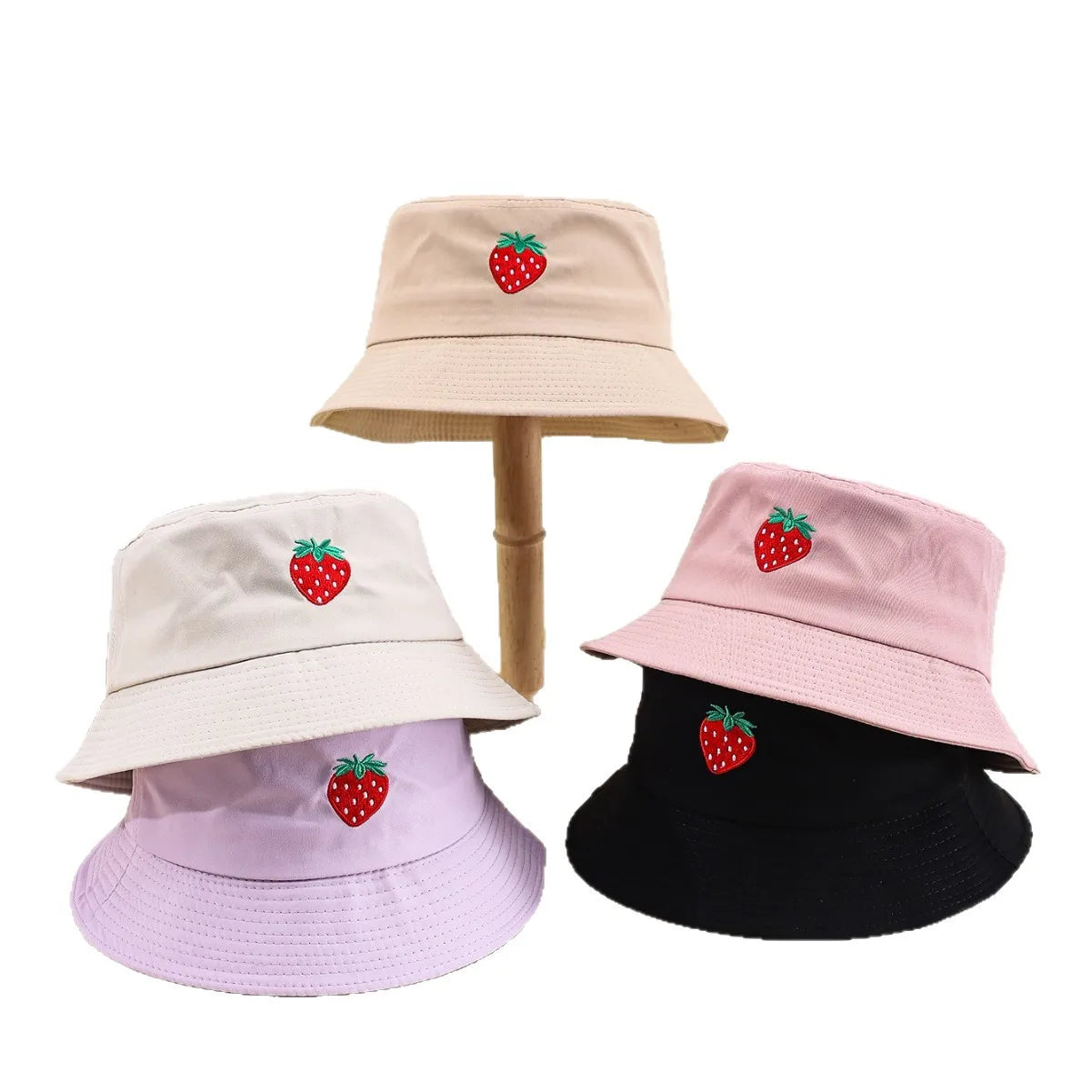 Cute Strawberry Embroidered Summer Bucket Hat