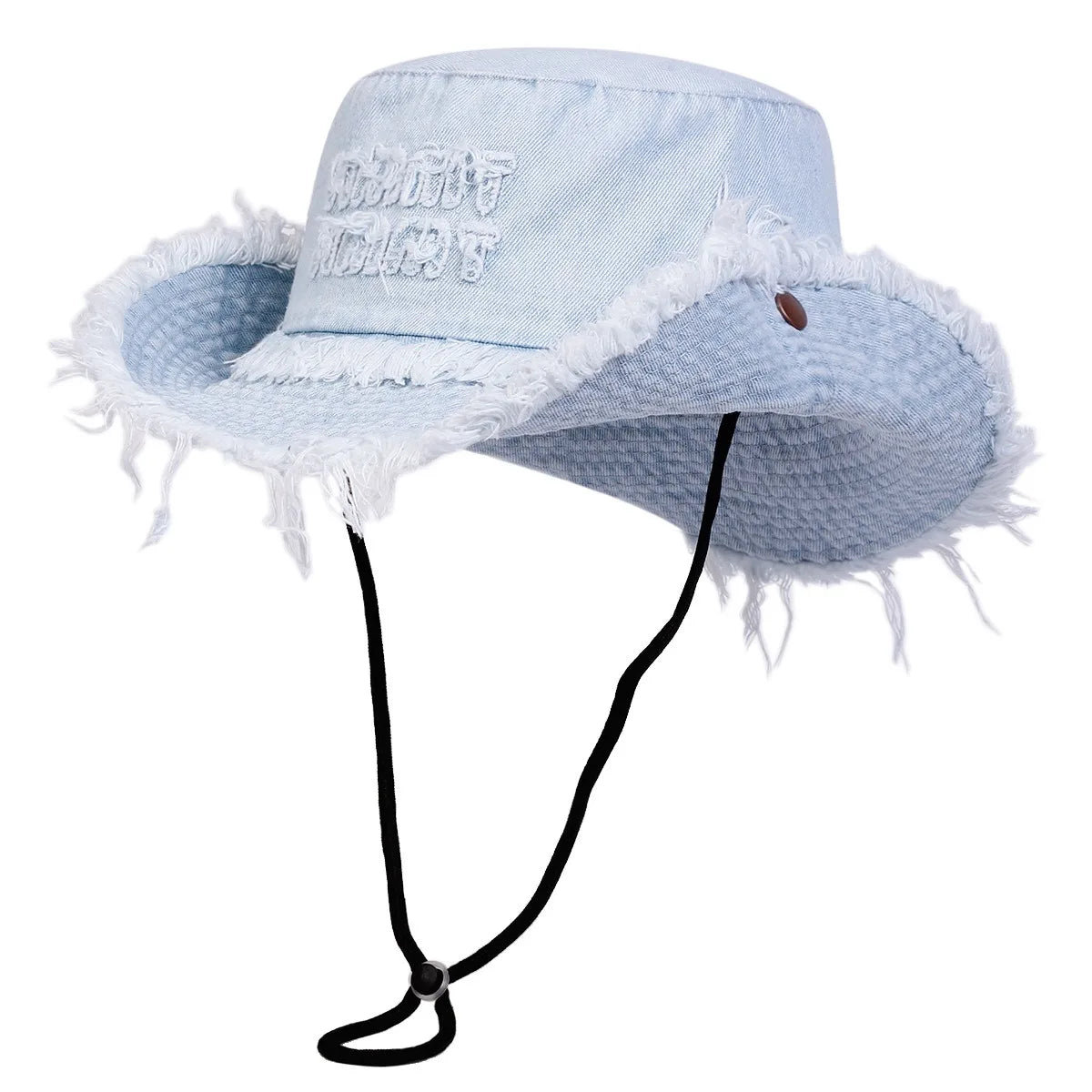 Unisex Letter Embroidered Washed Denim Fisherman Hat – Trendy Summer Travel Cap