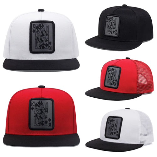 Unisex Poker K Embroidered Flat Brim Baseball Cap