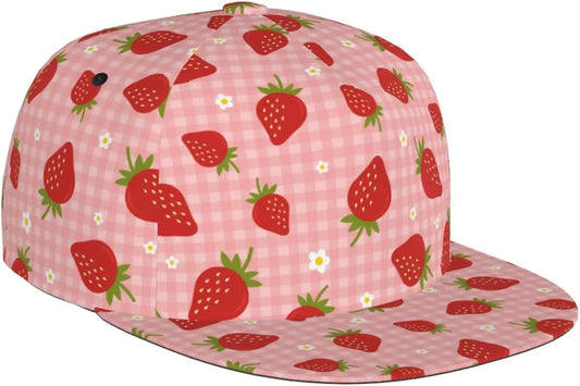 Cute Strawberry Flat Brim Snapback Cap
