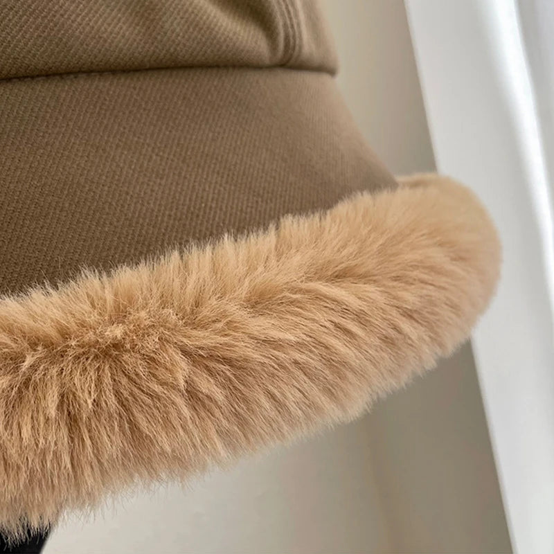 Fluffy Fur Bucket Hat Women Winter