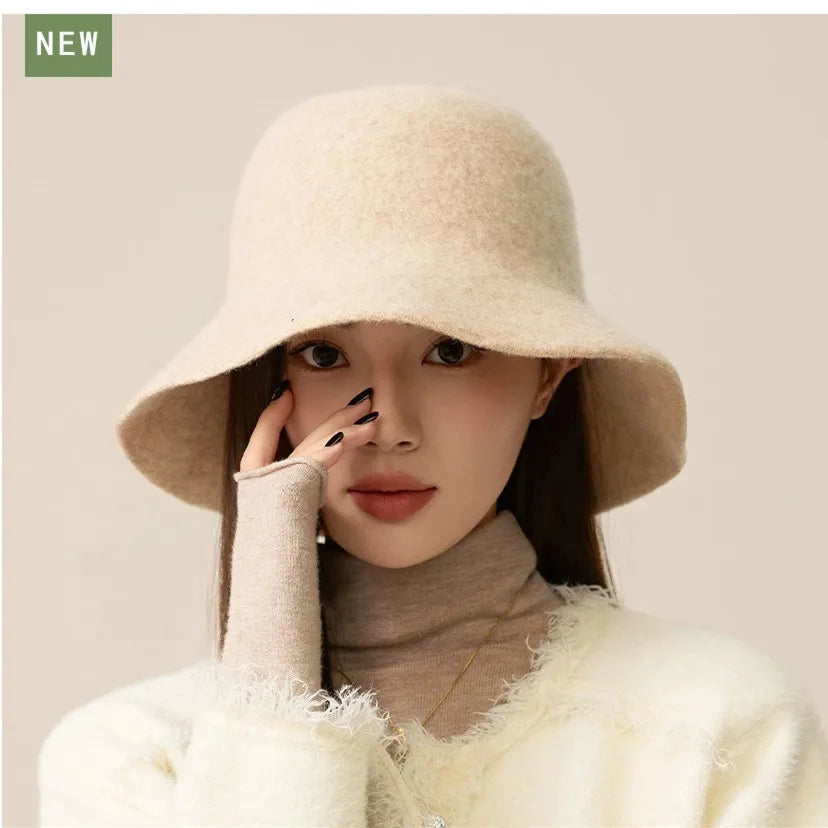 Classical Solid Wool Warm Autumn Winter Bucket Hat