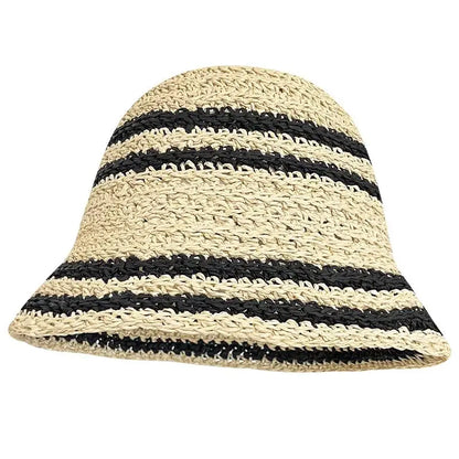 Woven Straw Striped Foldable Summer Bucket Hat