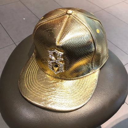 Leather Street Style Flat Brim Hip Hop Cap