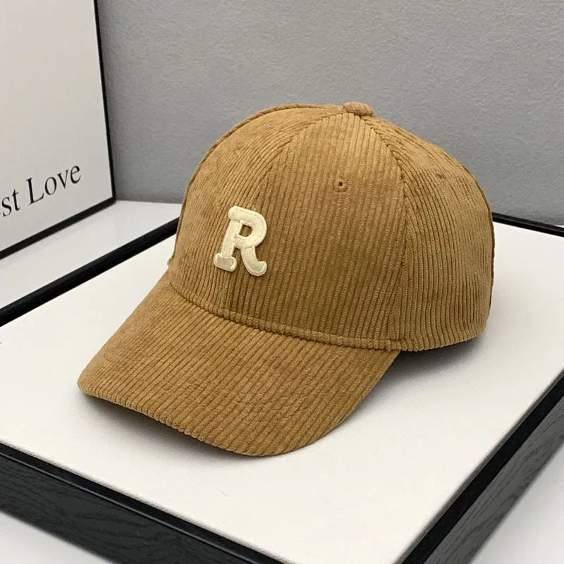 Fashion Corduroy Baseball Cap Ladies Letter R Snapback Hat