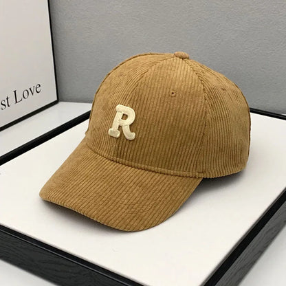 Fashion Corduroy Baseball Cap Ladies Letter R Snapback Hat