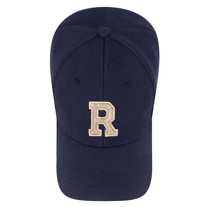 R Letter Gold Embroidery Premium Baseball Cap