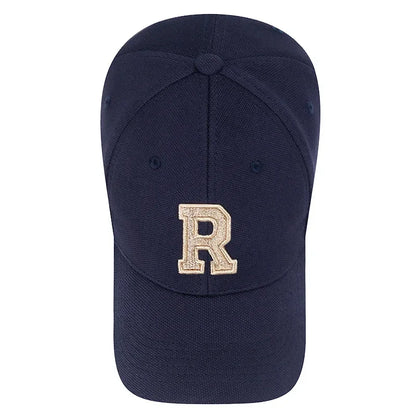 R Letter Gold Embroidery Premium Baseball Cap