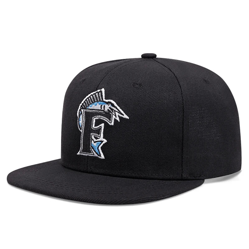 Creative Shark Embroidered Streetwear Flat Brim Snapback Cap