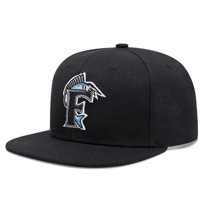 Creative Shark Embroidered Streetwear Flat Brim Snapback Cap