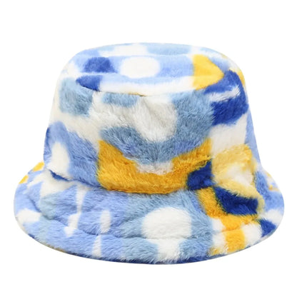 Winter Fluffy Fur Thickened Windproof Warm Bucket Hat Women Men