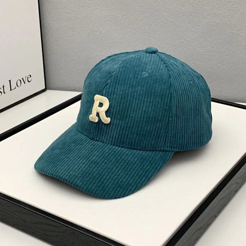 Fashion Corduroy Baseball Cap Ladies Letter R Snapback Hat