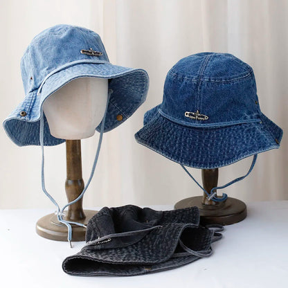 Y2K Cowboy Denim String Hiking Summer Bucket Hat
