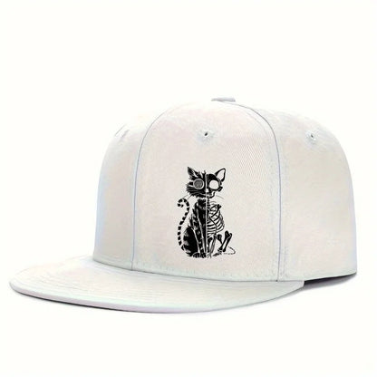 Skeleton Cat Print Hip Hop Snapback Cap