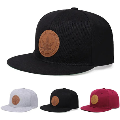 Maple Leaf Leather Flat Brimmed Baseball Hat