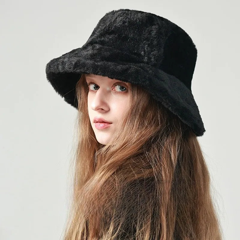 Winter Fuzzy Plush Ear Protection Bucket Hat