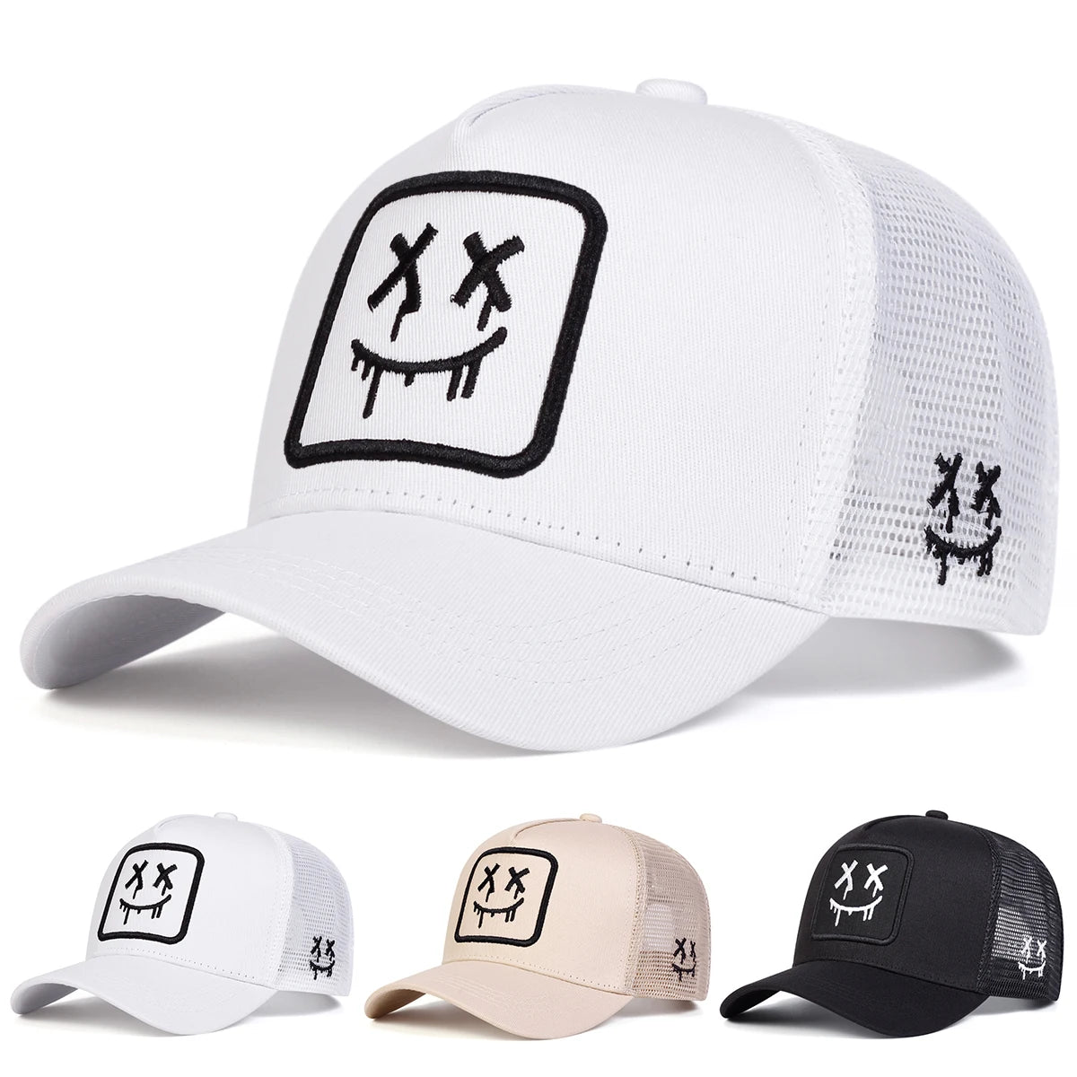 Unisex XX Smiling Face Embroidered Mesh Baseball Cap