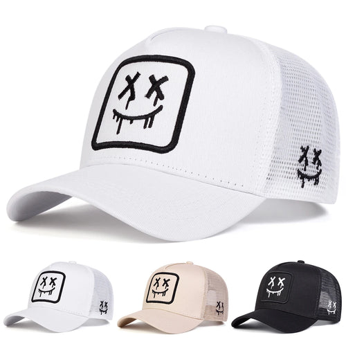 Unisex XX Smiling Face Embroidered Mesh Baseball Cap