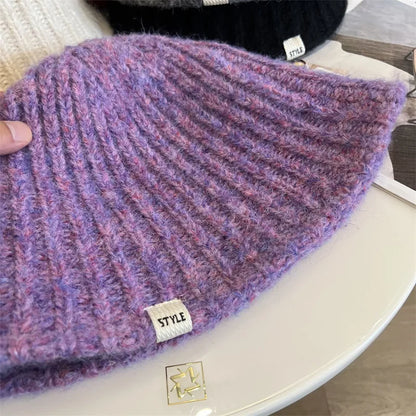 Korean Pit Striped Knitted Winter Bucket Hat