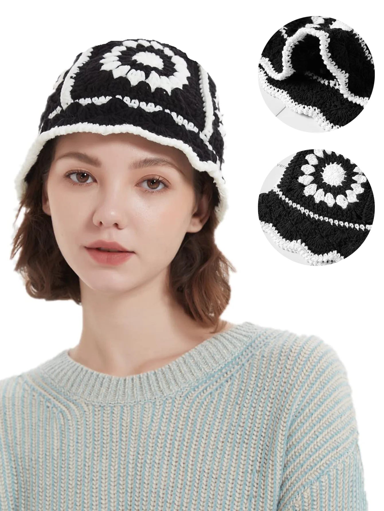 Handmade Crochet Flower Cotton Knitted Bucket Hat