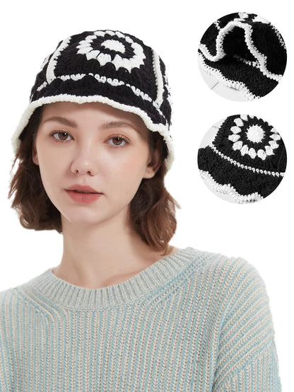 Handmade Crochet Flower Cotton Knitted Bucket Hat