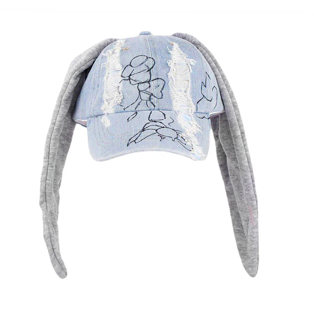 Unisex Y2K Rabbit Ear Denim Baseball Cap