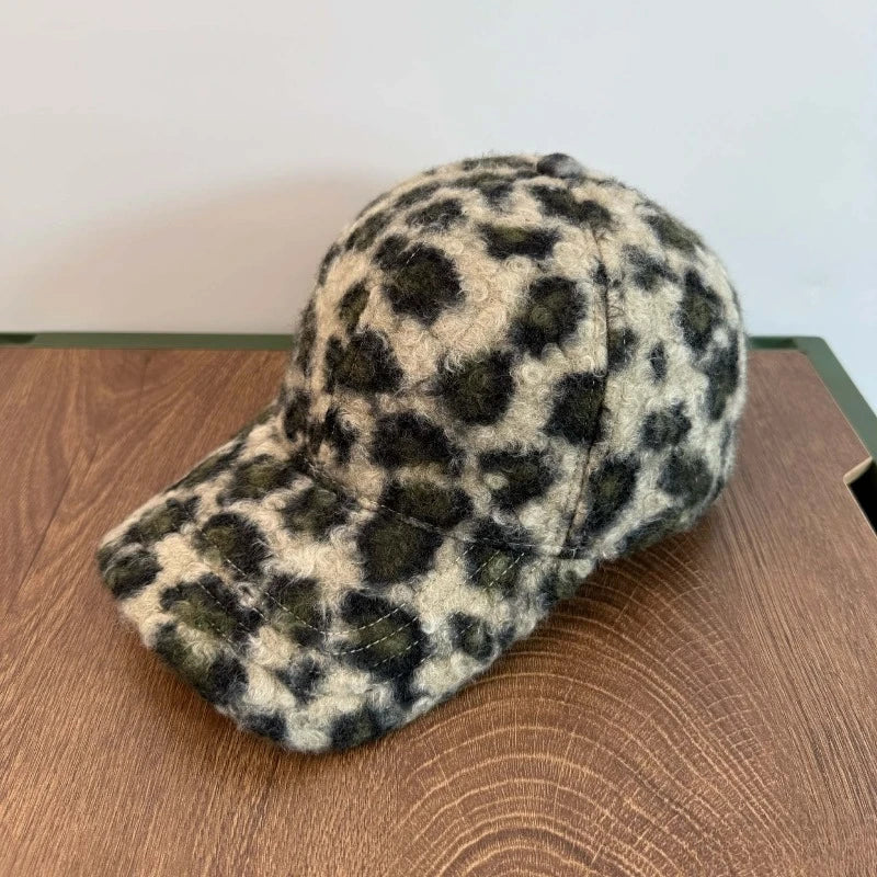 Leopard Print Plush Baseball Hat