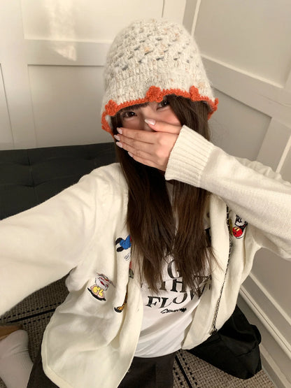 Women's Openwork Knitted Wool Bucket Hat