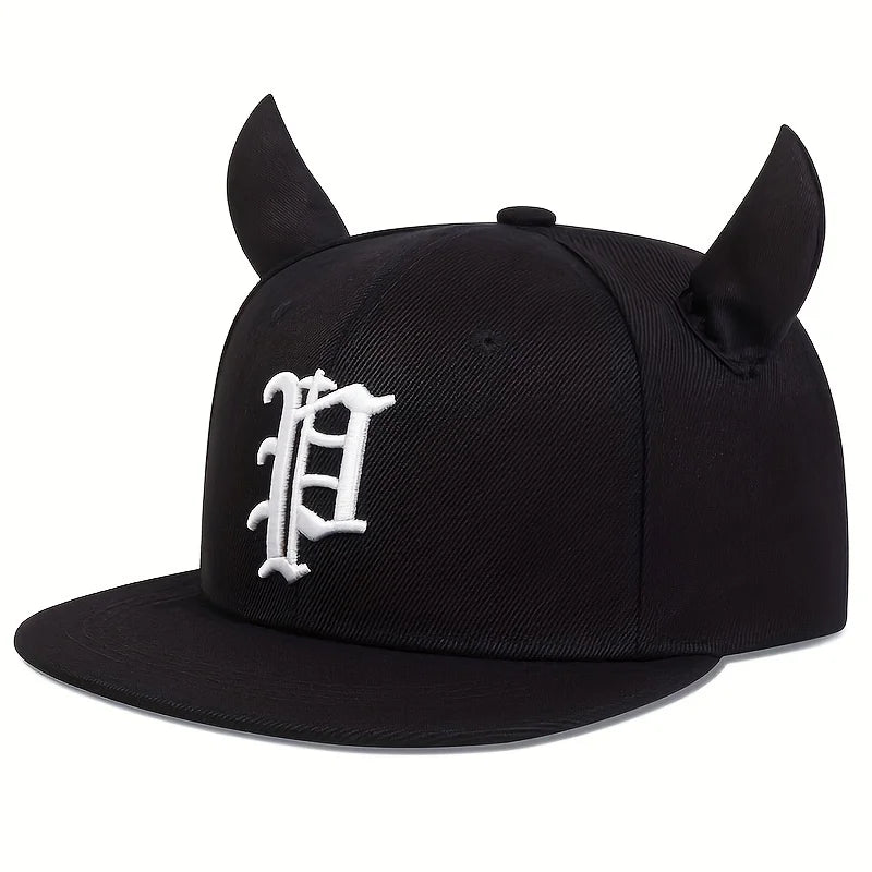 Ox Horn Letter Embroidery Snapback Cap