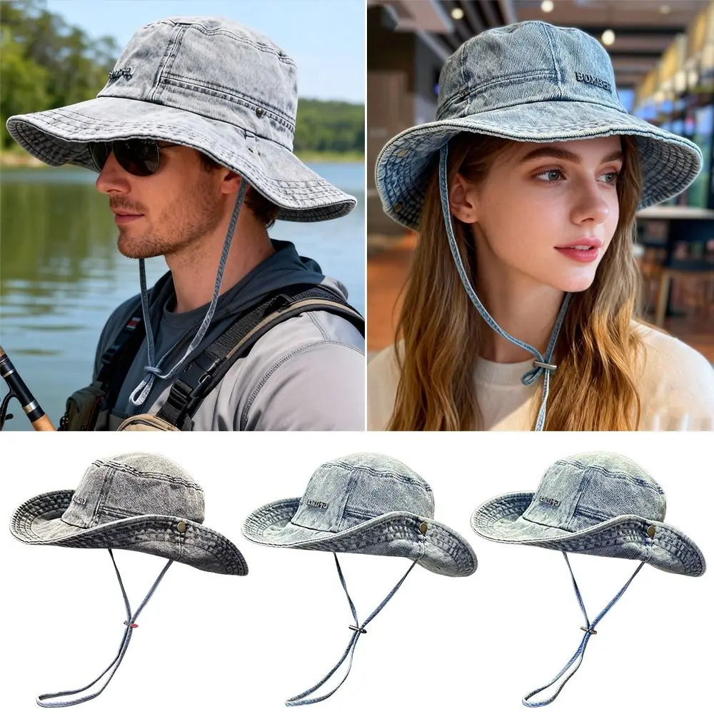 Portable Retro Denim Anti UV Bucket Hat
