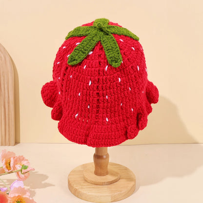Cute Red Strawberry Sweet Handmade Knitted Fisherman Hat