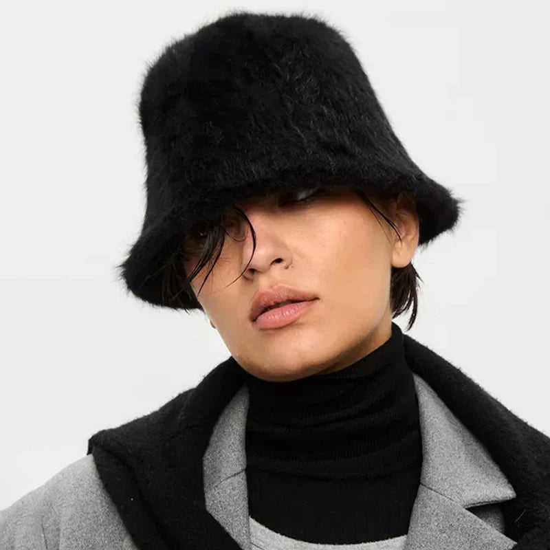 Faux Fur Plush Cloche Bucket Hat