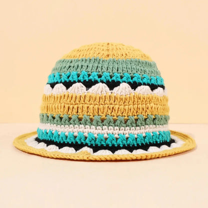 Color Block Woven Flower Bucket Hat