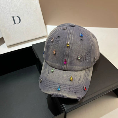 Luxury Rhinestone Washed Distressed Baseball Cap