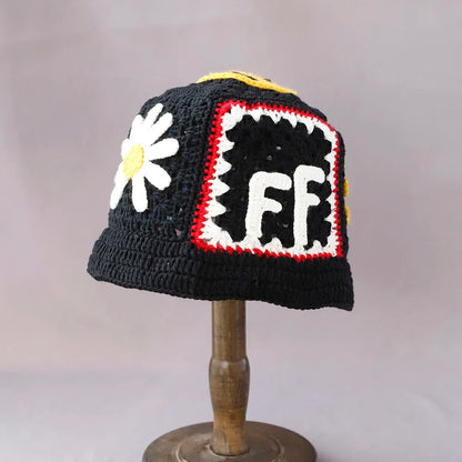 Colorful Gradient Flower Knitted Wool Bucket Hat