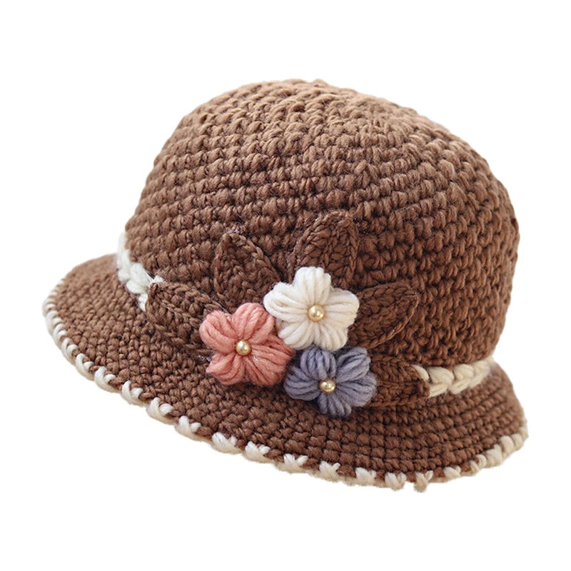 Women’s Flower Lined Wool Knit Bucket Hat