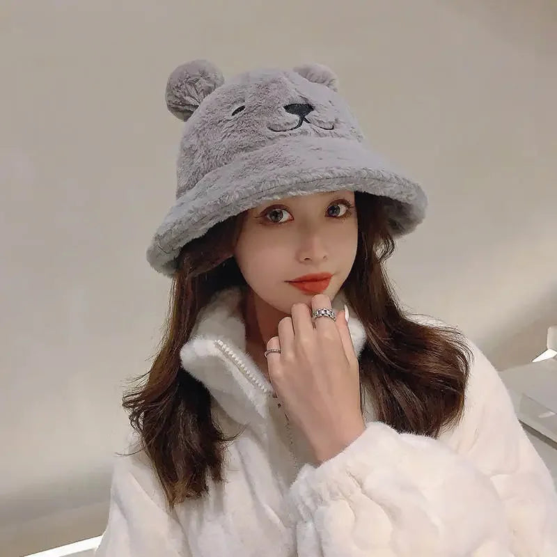 Leopard Fur Bear Ear Bucket Hat