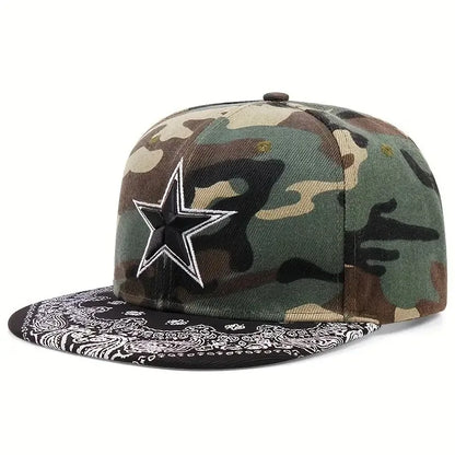 3D Star Embroidered Flat Brim Baseball Cap
