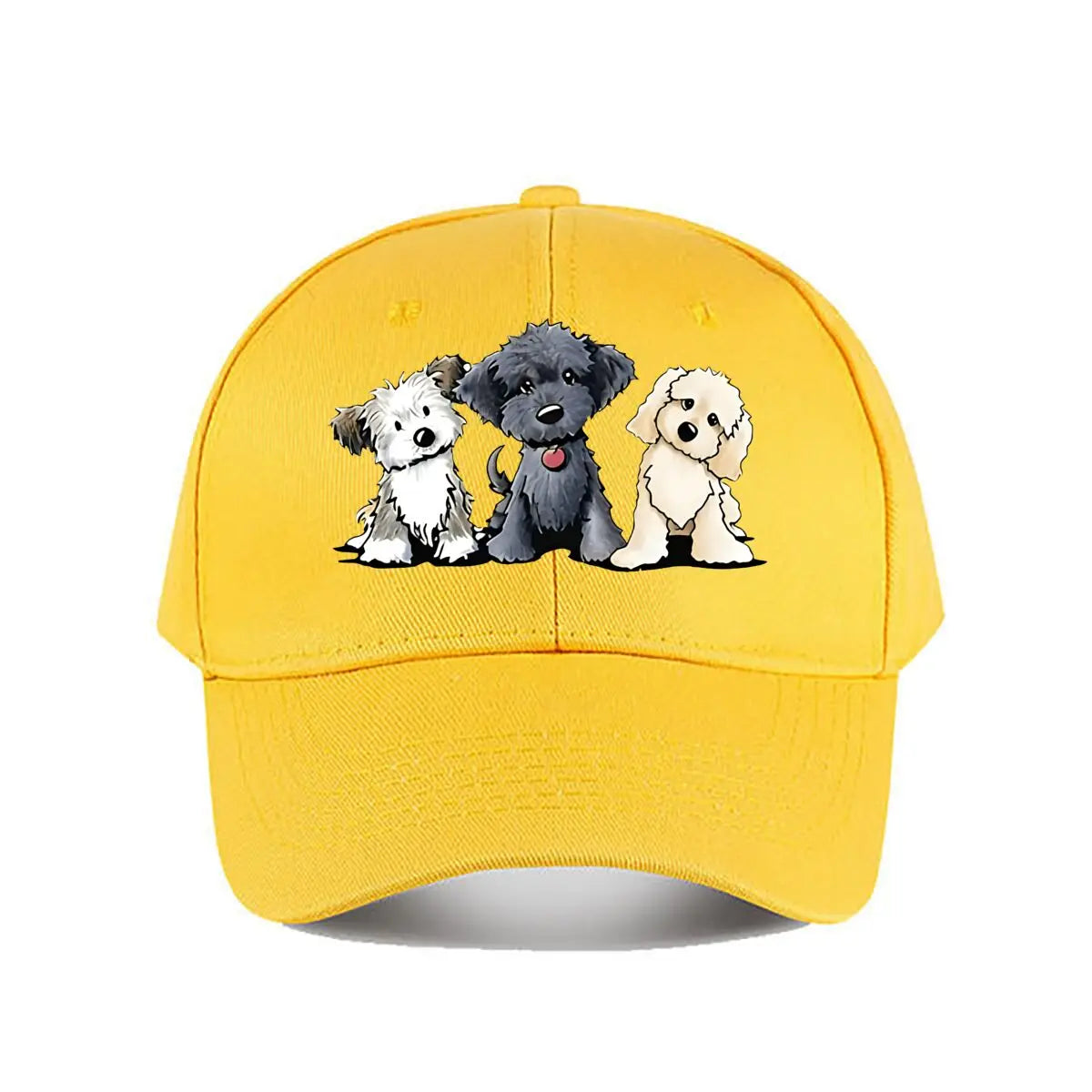 Cute Three Dogs Washed Cotton Snapback Baseball Cap