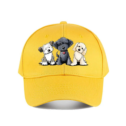 Cute Three Dogs Washed Cotton Snapback Baseball Cap