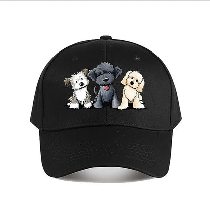 Cute Three Dogs Washed Cotton Snapback Baseball Cap