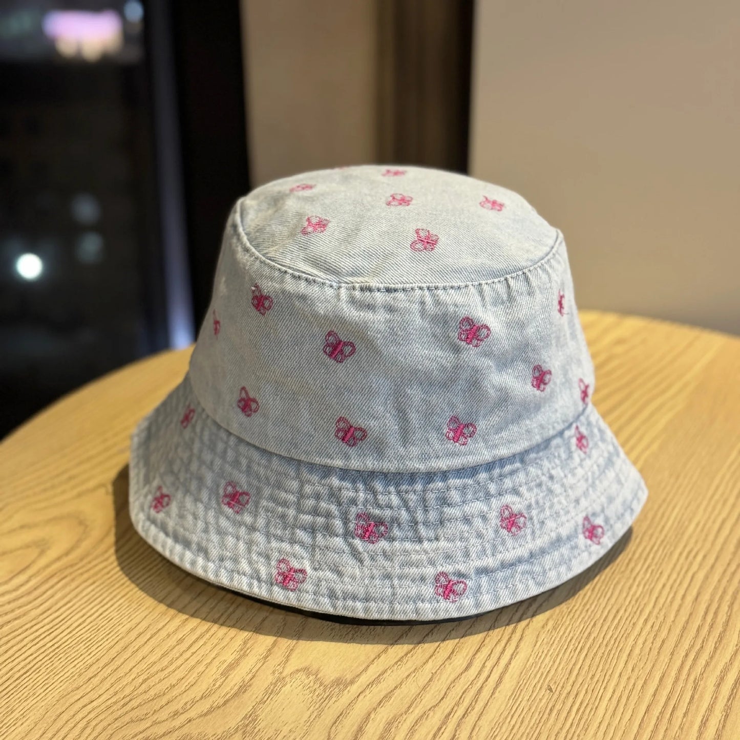 Butterfly Embroidery Denim Summer Fisherman Bucket Hat