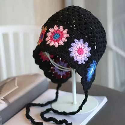 Japanese Handmade Crochet Flower Retro Knitted Bucket Hat